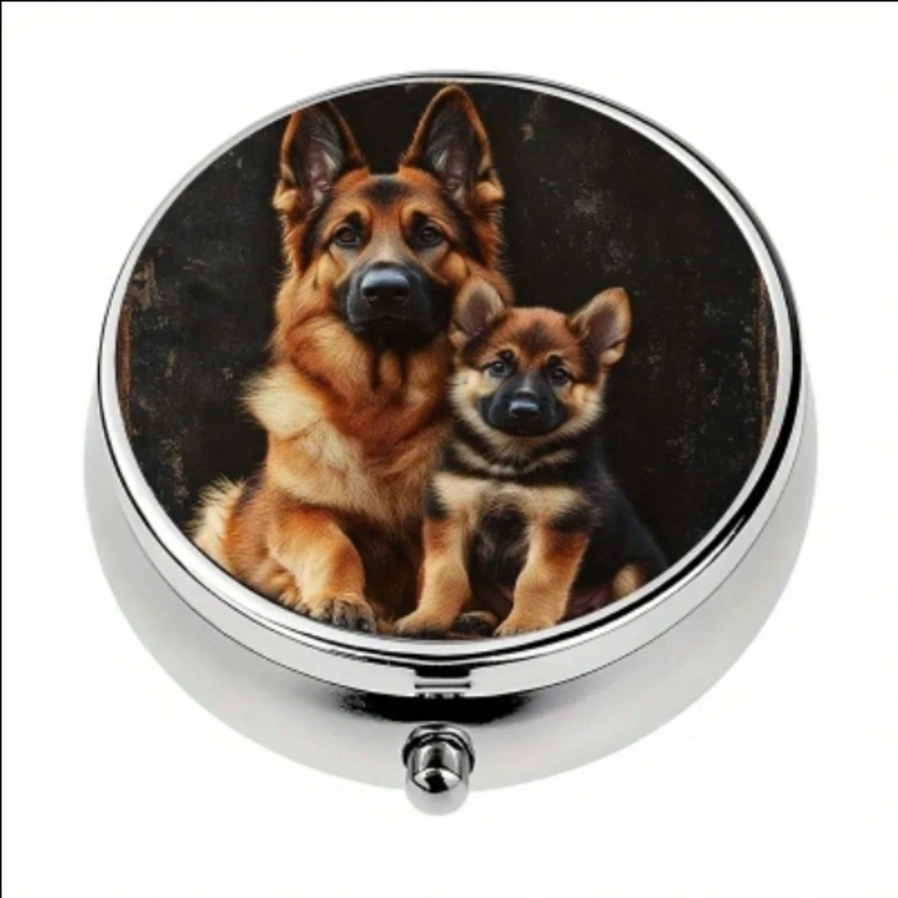 German Shepherd Dog Pill Box - Silver
